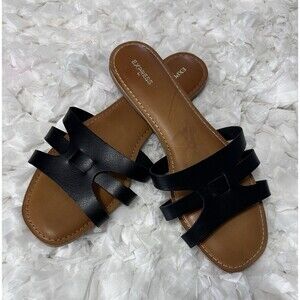 Express Strappy Slide Sandals Women’s Size 10 Black Brown Flat Slip On